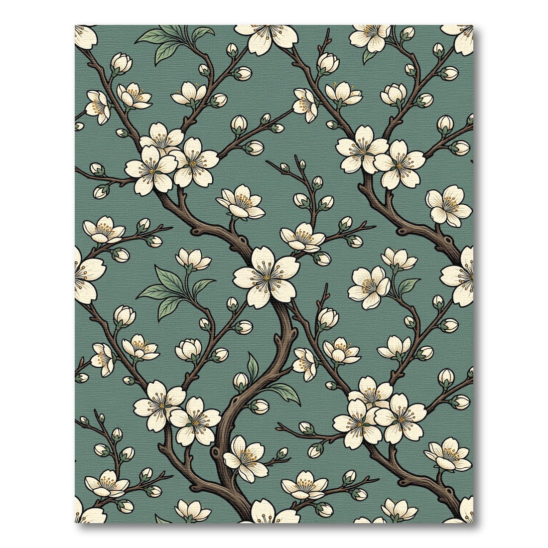 Elegant White Cherry Blossom Sage Meadow Rug