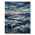 Moody Indigo Watercolor Landscape Runner Rug