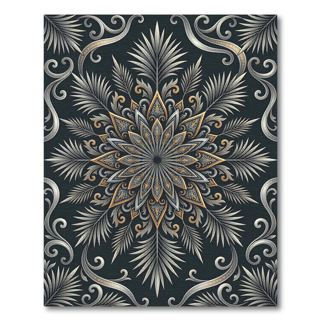 Elegant Sliver Gold Mandala Swirl Rug