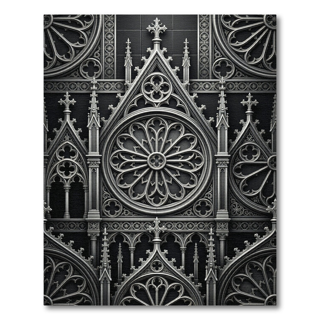 Gothic Black Silver Architectural Medallion Rug