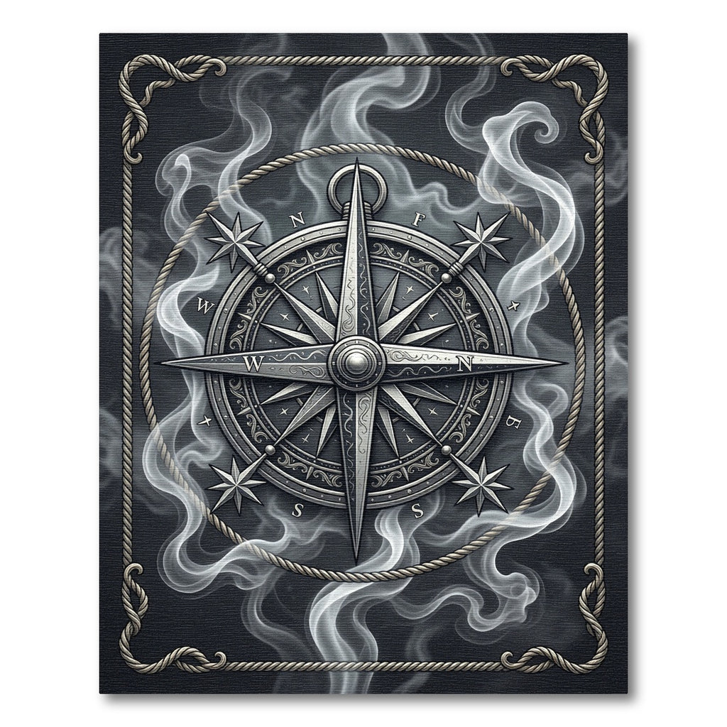 Silver Compass Rose Smoke Accents Rug