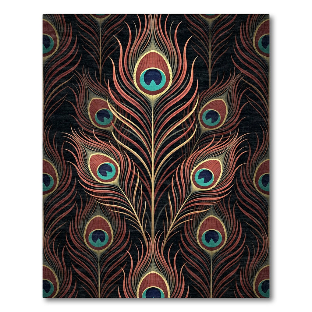 Elegant Peacock Feather Copper Art Rug