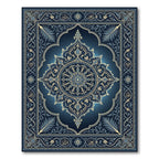 Ornate Midnight Blue Floral Mandala Rug