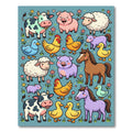 Whimsical Pasture Animals and Floral Meadow Rug