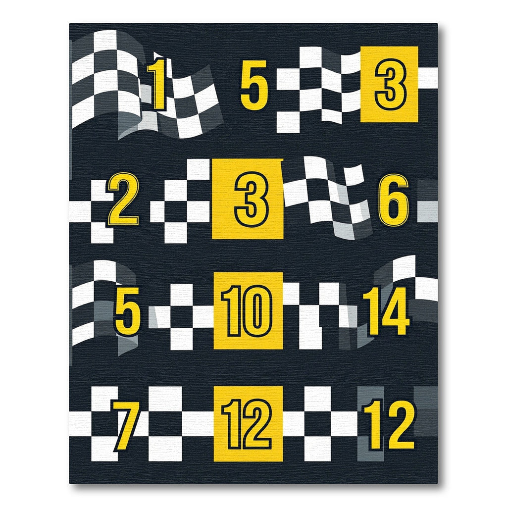 Yellow Checkered Racing Number Grid Rug