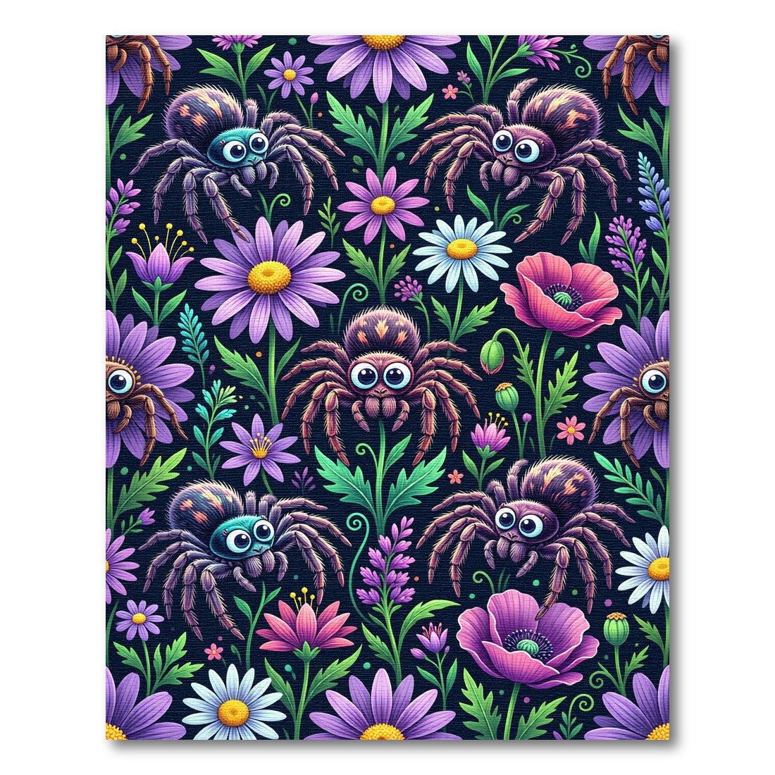 Charming Purple Floral Spider Garden Rug