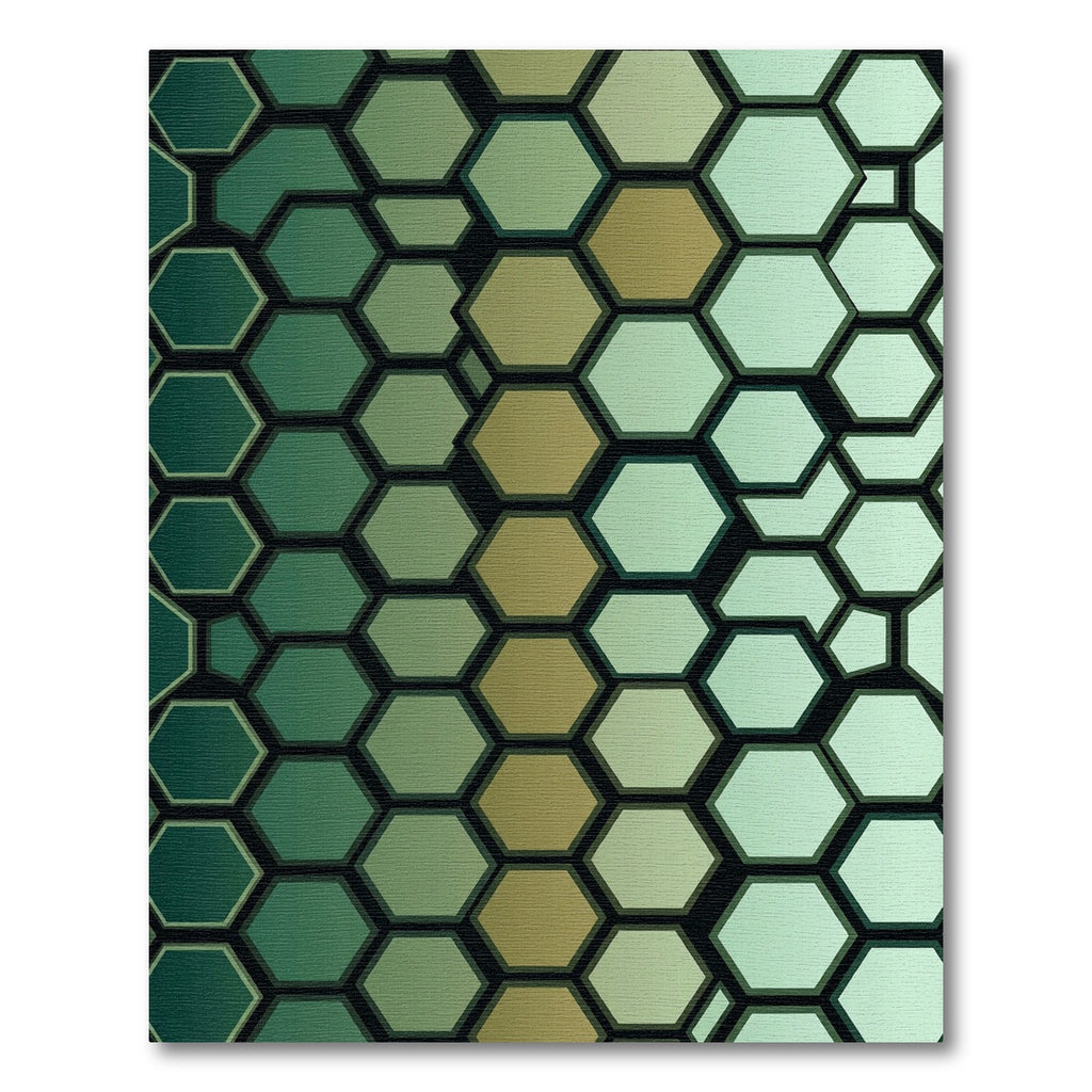 Sophisticated Emerald Gold Gradient Hexagonal Mosaic Rug