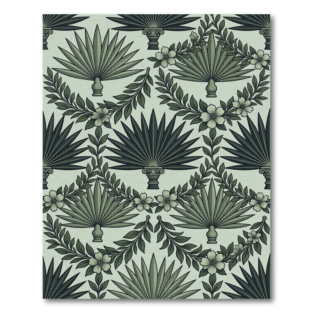 Jungle Green Palm Leaf Wreath Rug