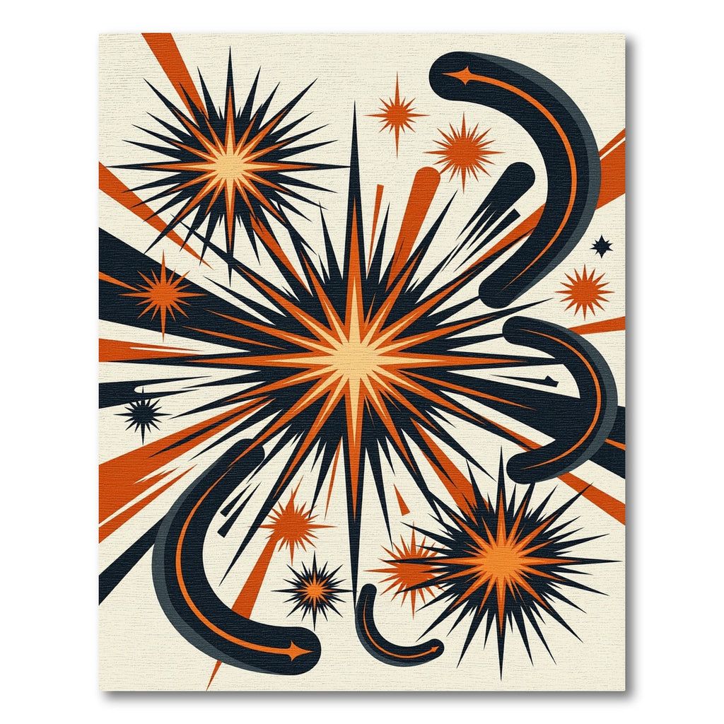 Retro Mid Century Orange Starburst Art Rug