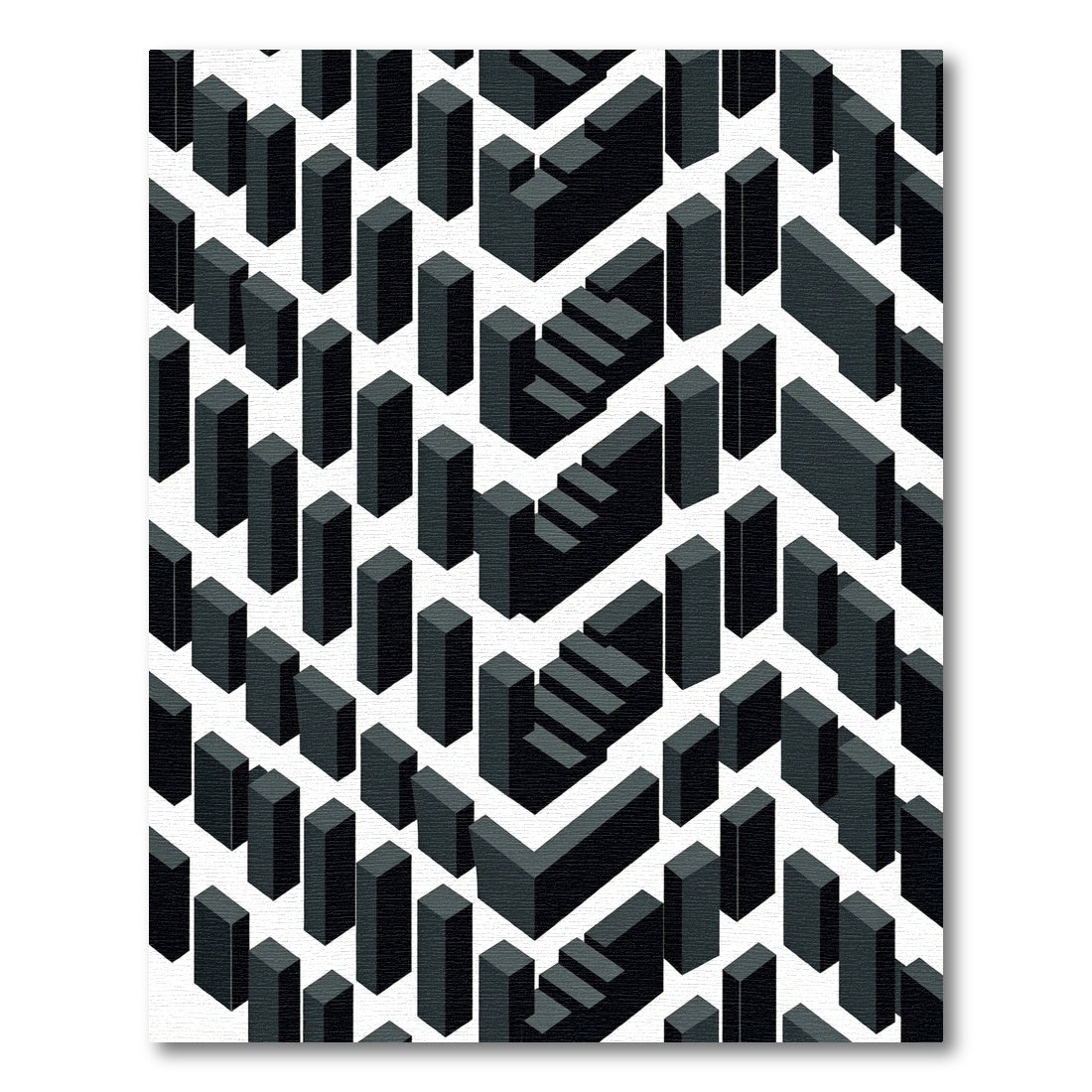 Geometric Dark Gray Cubes and Stairs Rug
