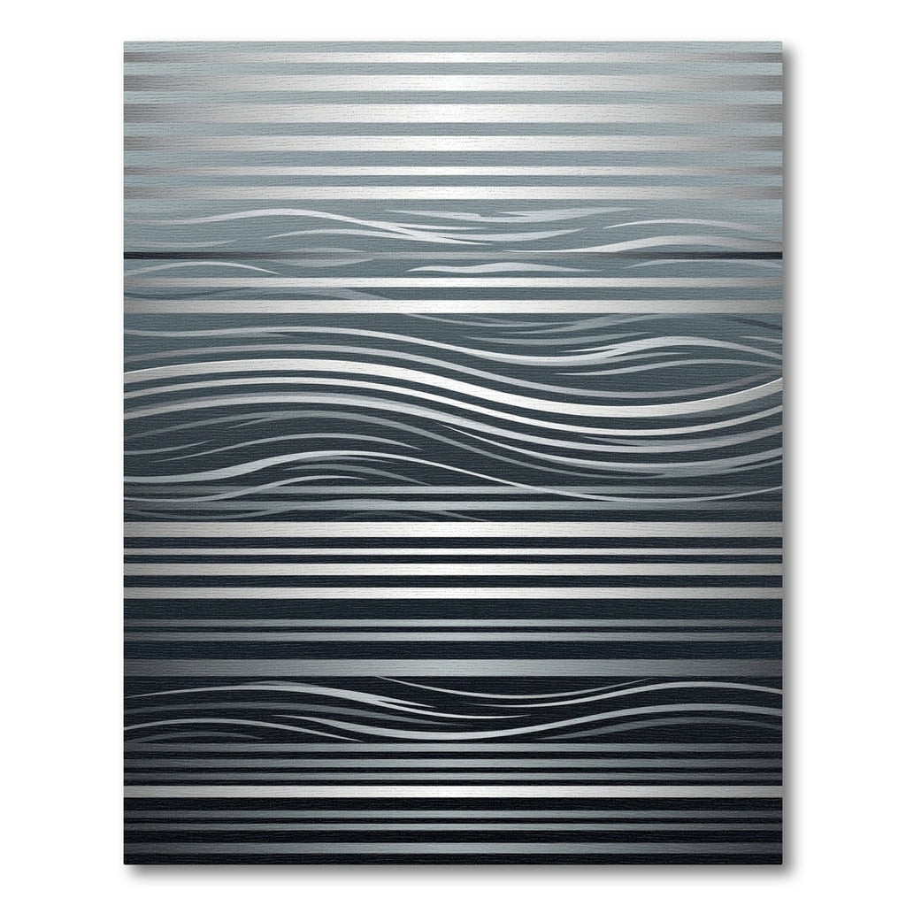Silver Metallic Wavy Stripe Composition Rug