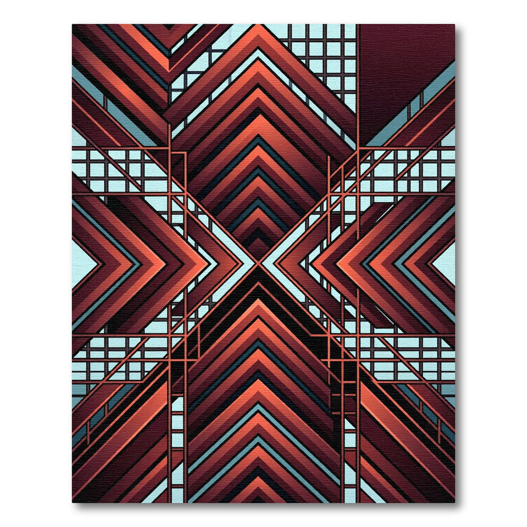 Modern Terracotta Geometric Chevron Art Rug