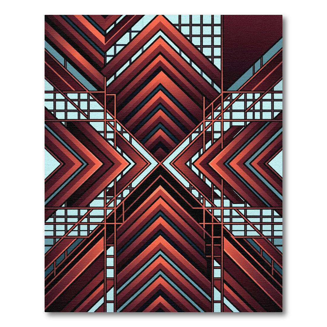 Modern Terracotta Geometric Chevron Art Rug