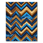 Geometric Blue and Gold Chevron Wave Rug