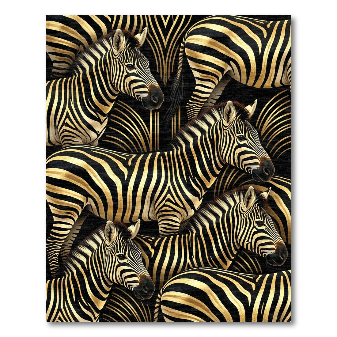 Black Gold Zebra Herd All Over Rug