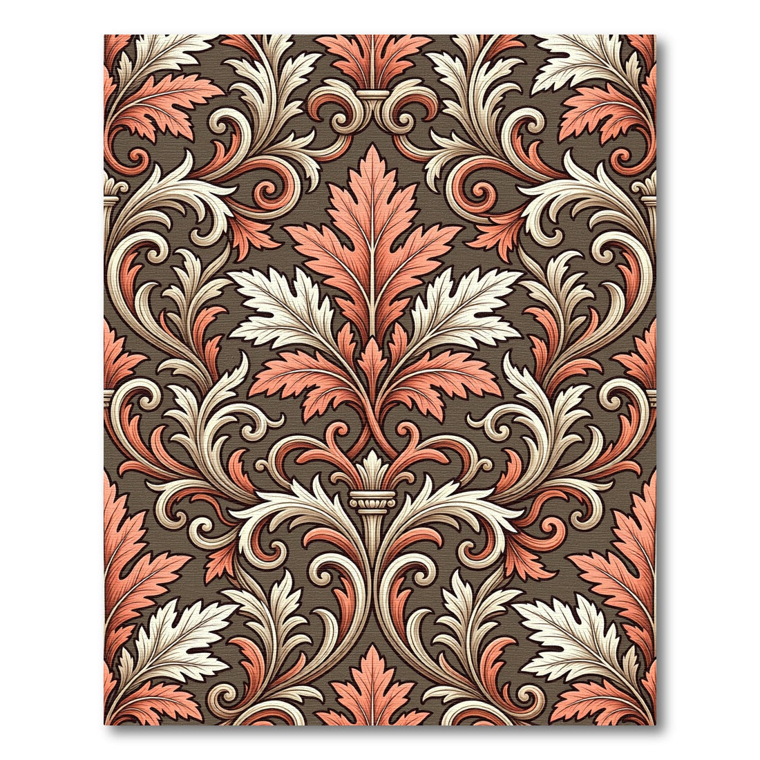 Coral White Leaf Scroll Work Rug
