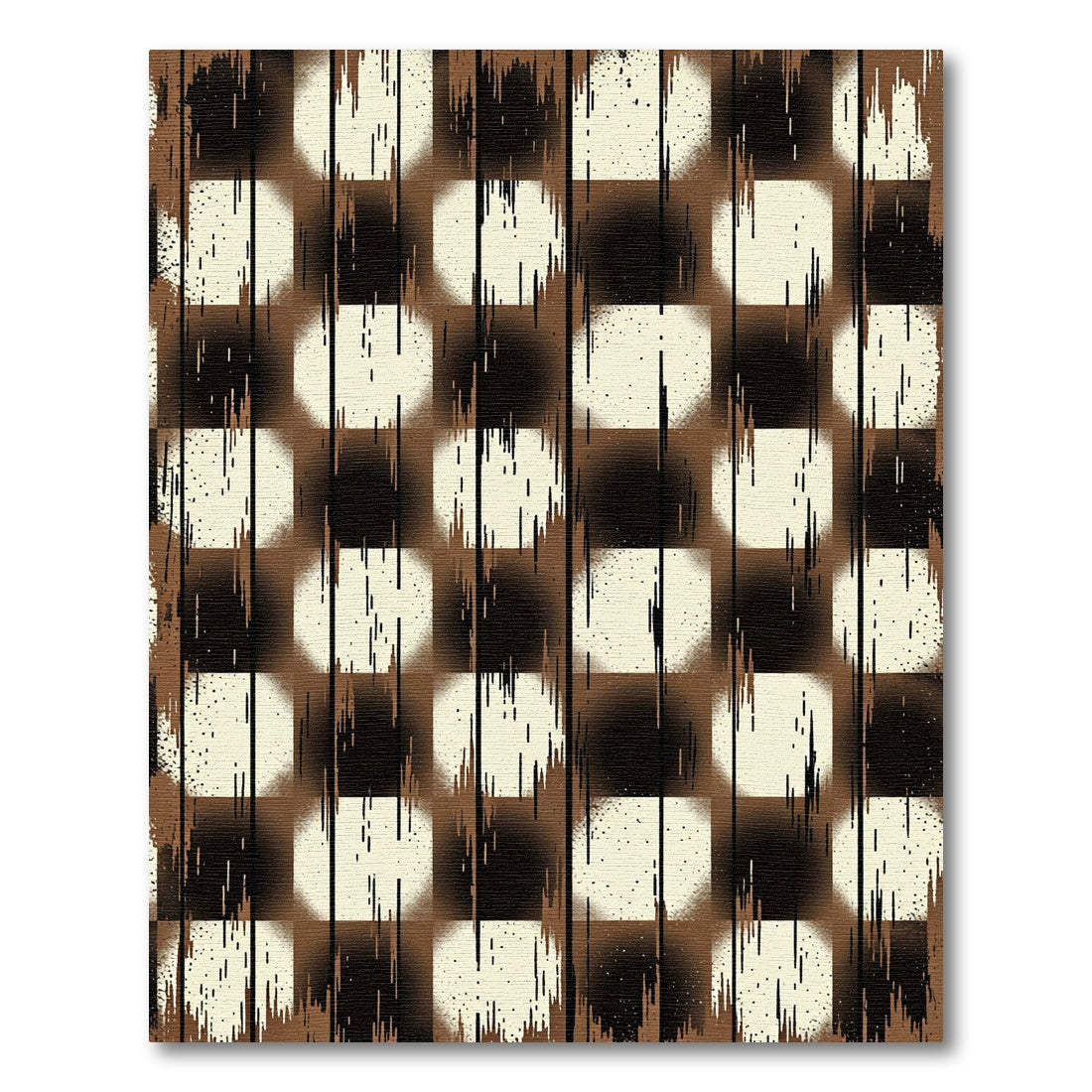 Distressed Earthy Brown Checkerboard Plank Rug
