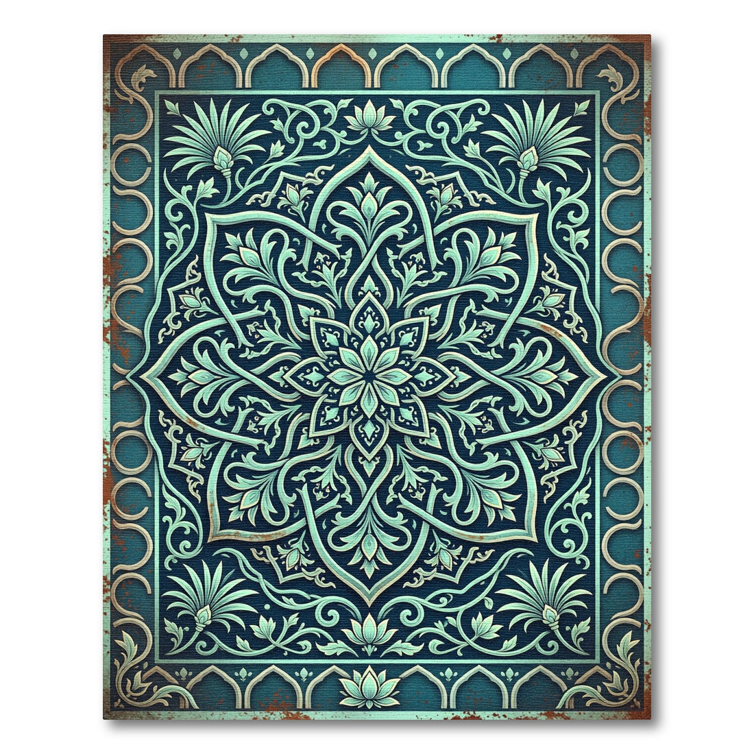 Elegant Teal Floral Medallion Flourish Rug