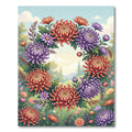 Vibrant Autumn Chrysanthemum Floral Wreath Rug