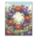 Vibrant Autumn Chrysanthemum Floral Wreath Rug