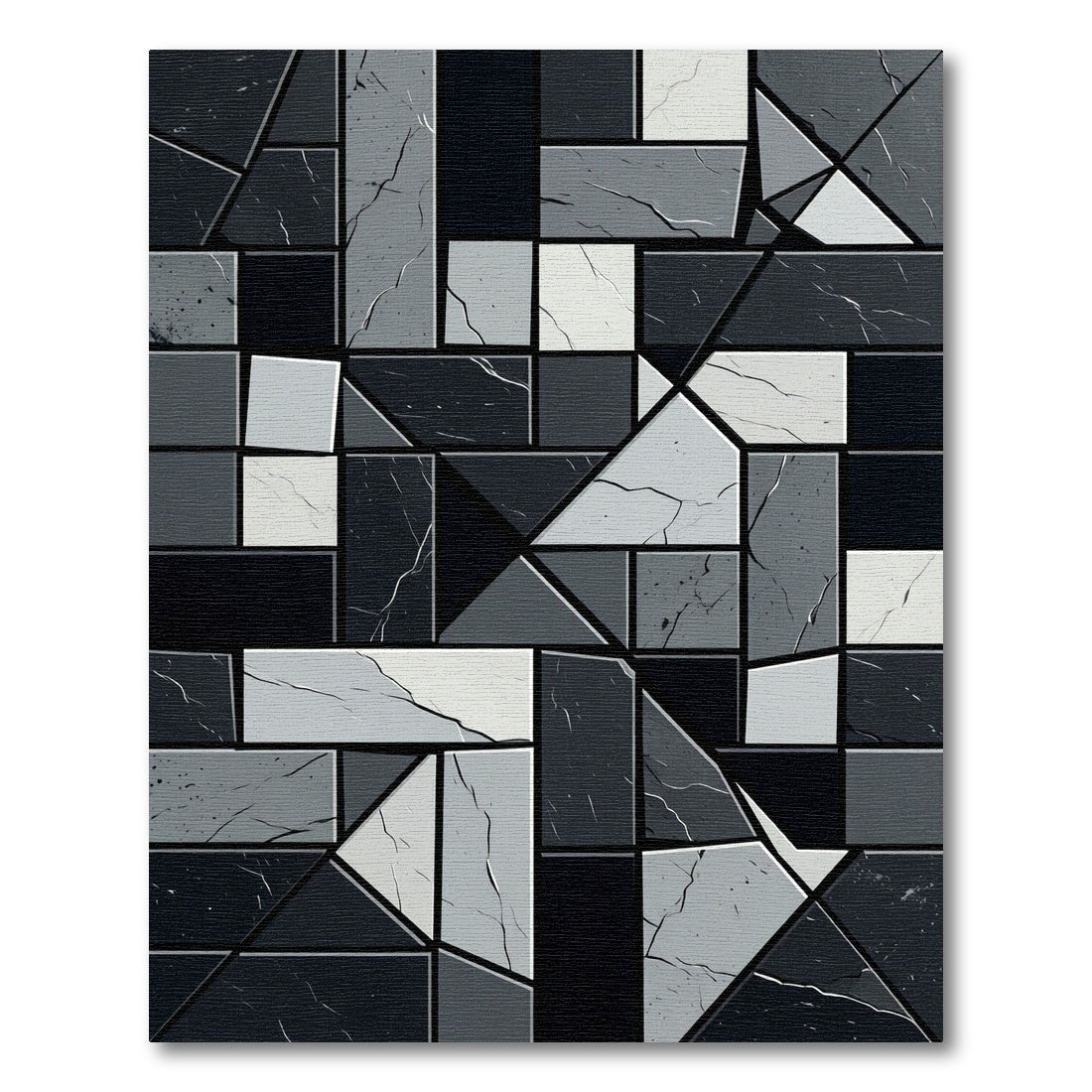 Monochrome Geometric Abstract Stone Mosaic Rug