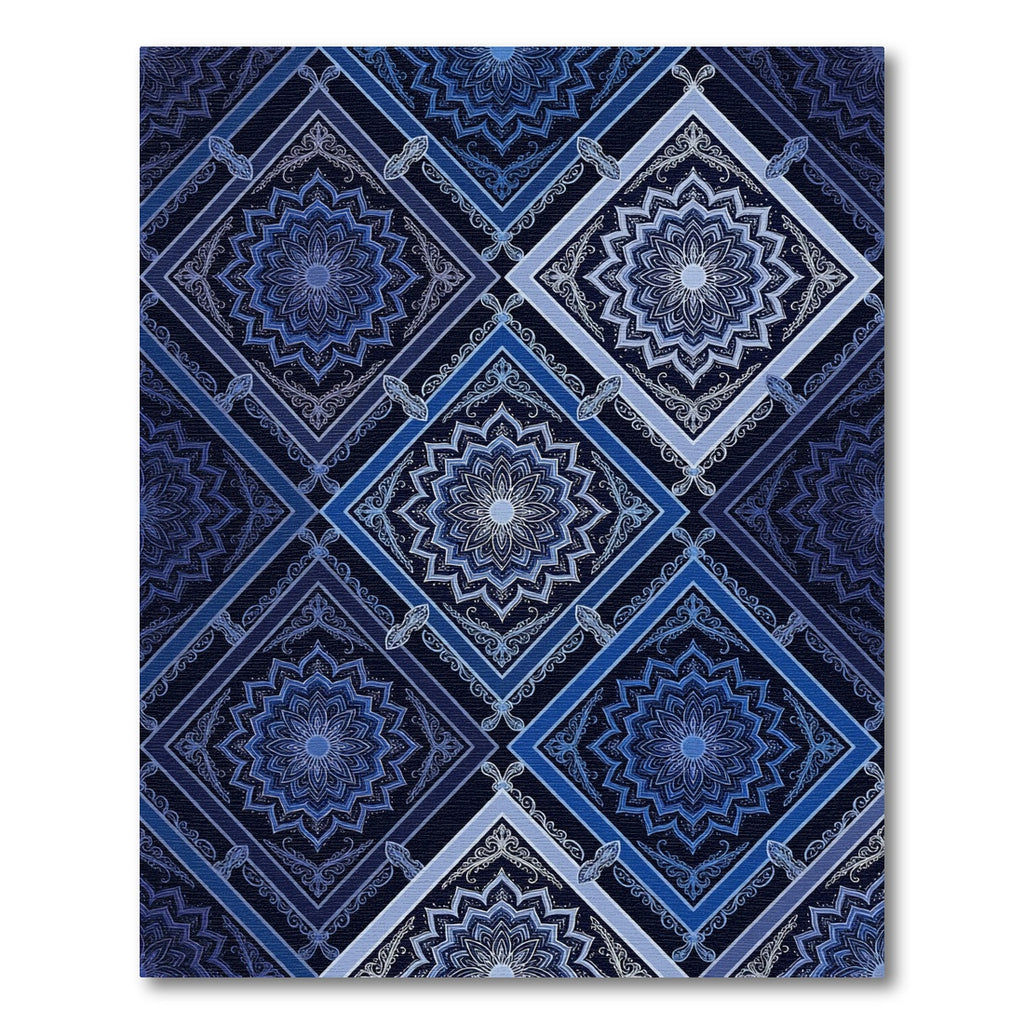 Midnight Blue Diamond Mandala Tile Rug
