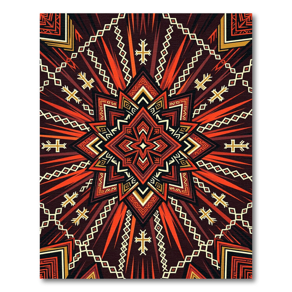 Geometric Crimson Tribal Cross Medallion Rug