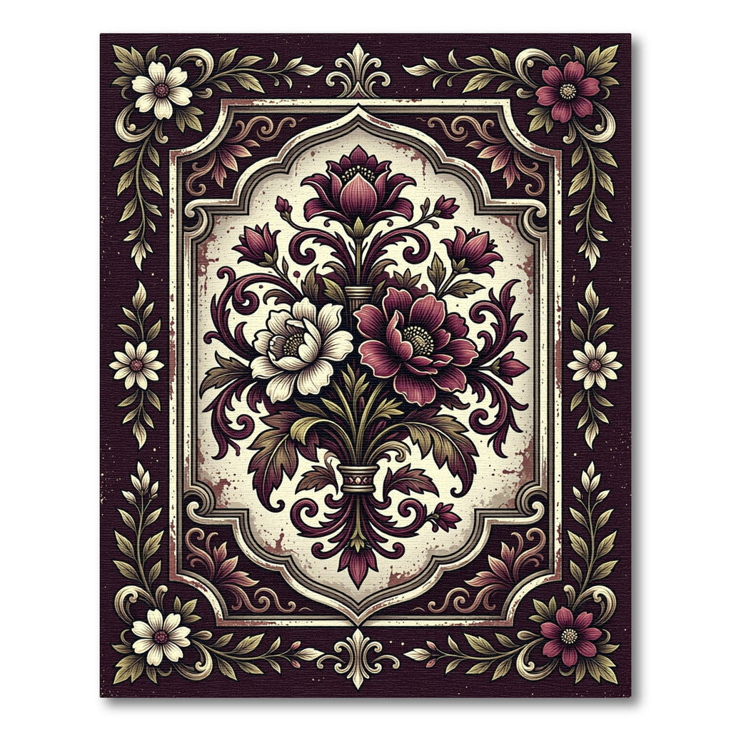 Rich Plum Victorian Floral Garland Rug