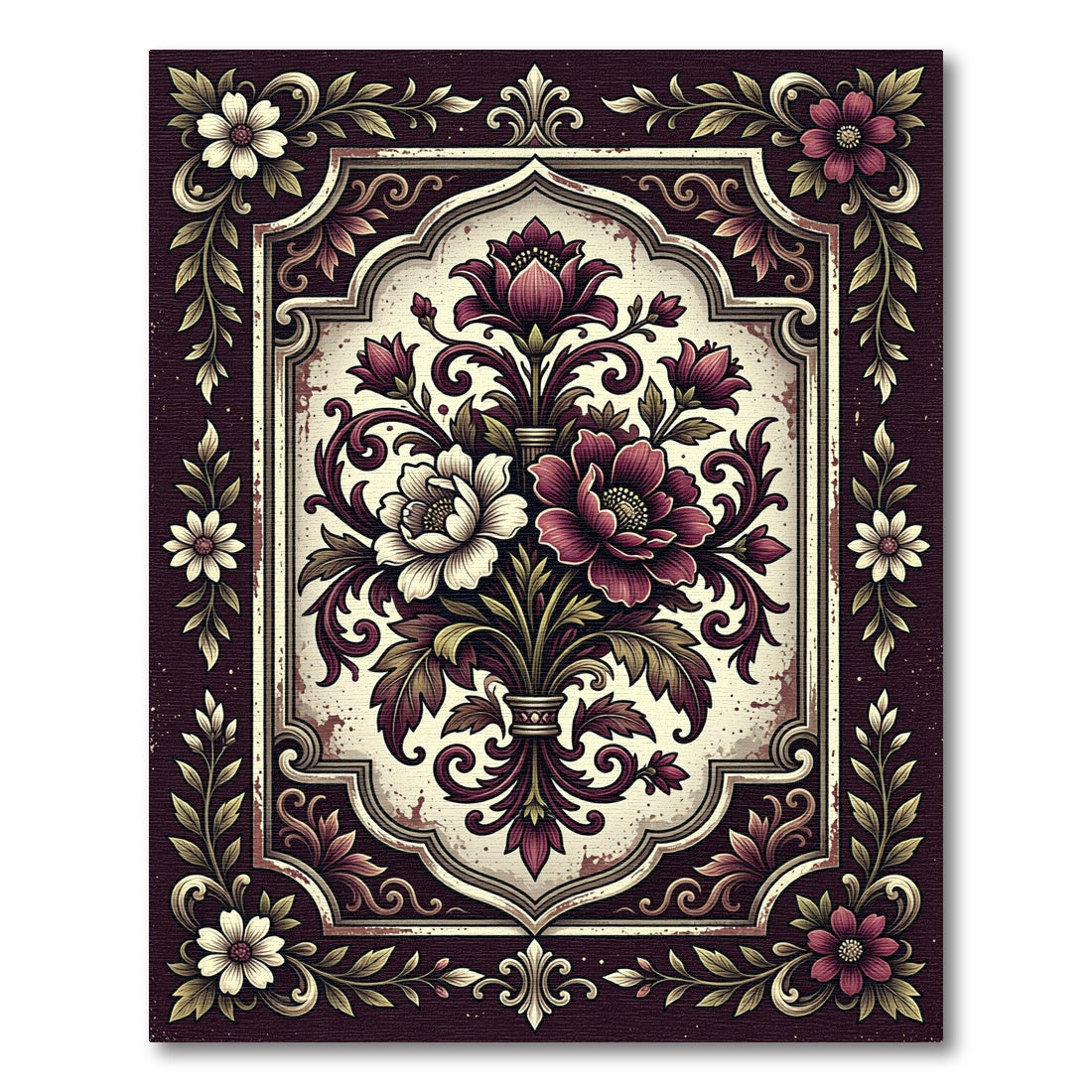 Rich Plum Victorian Floral Garland Rug