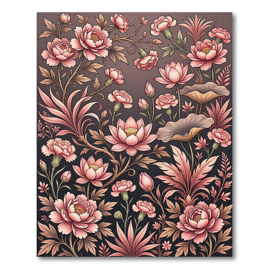 Elegant Pink Floral Lotus Garden Rug