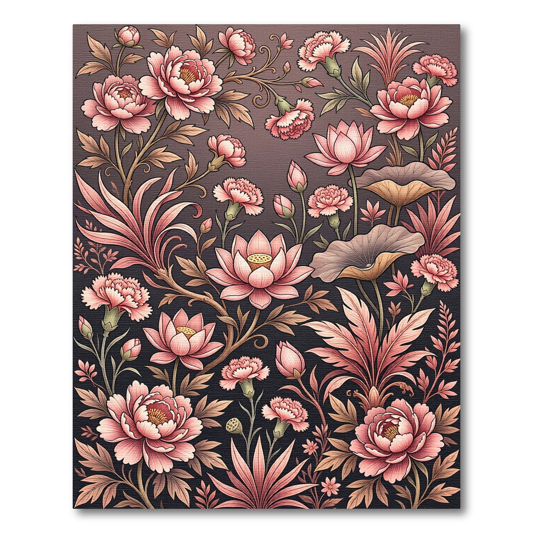 Elegant Pink Floral Lotus Garden Rug