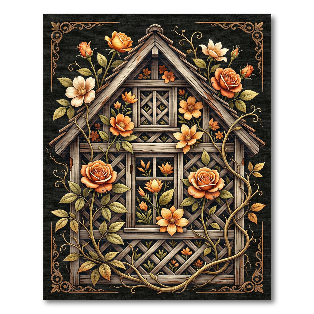 Golden Rose Lattice Cottage Garden Art Rug