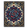Crimson Blue Golden Floral Scroll Rug