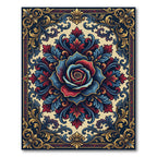 Crimson Blue Golden Floral Scroll Rug