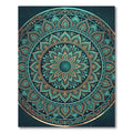 Teal and Gold Radiant Lotus Mandala Rug