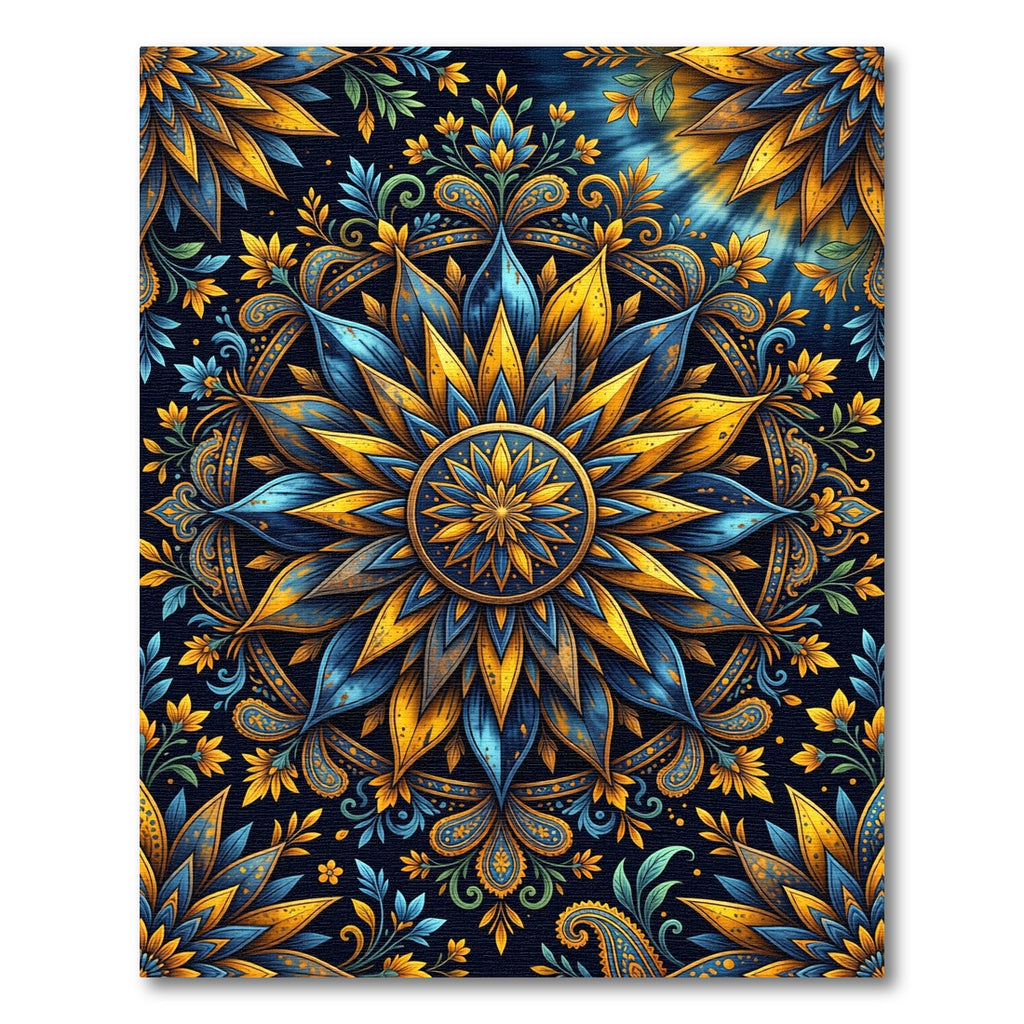 Radiant Blue Yellow Sun Mandala Rug