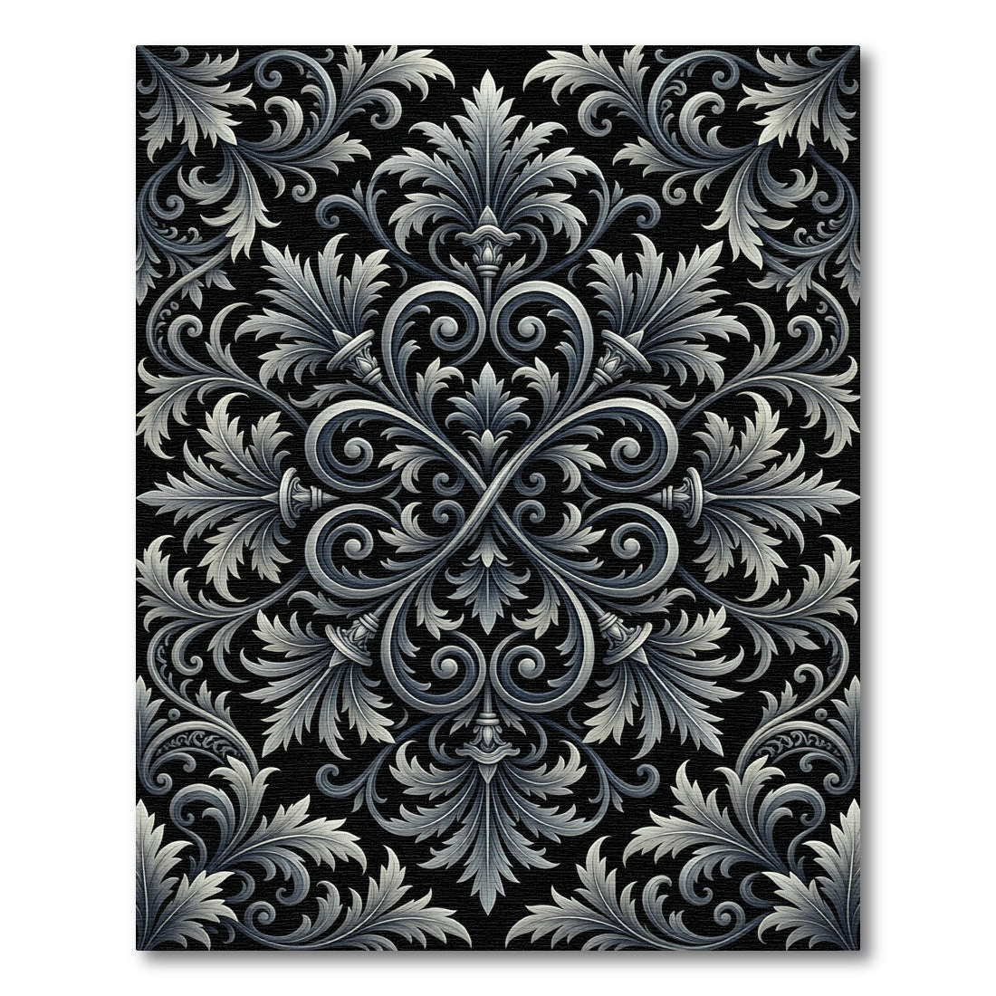 Ornate Silver Acanthus Leaf Scroll Rug