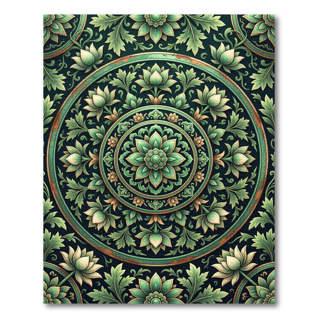 Intricate Sage Green Floral Medallion Rug