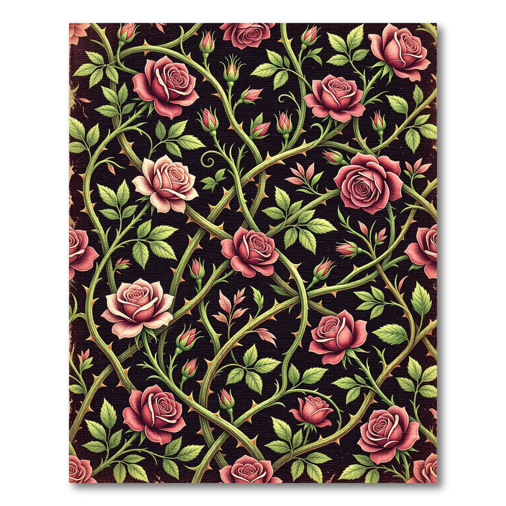 Dark Crimson Rose Vine Tapestry Rug