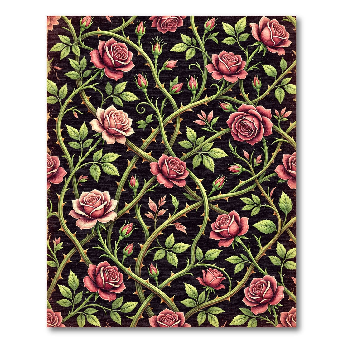 Dark Crimson Rose Vine Tapestry Rug
