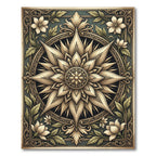 Golden Floral Medallion Leaf Frame Rug