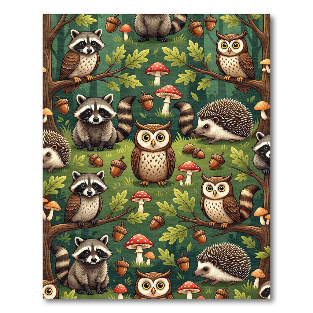 Whimsical Forest Creature Woodland Oak Rug