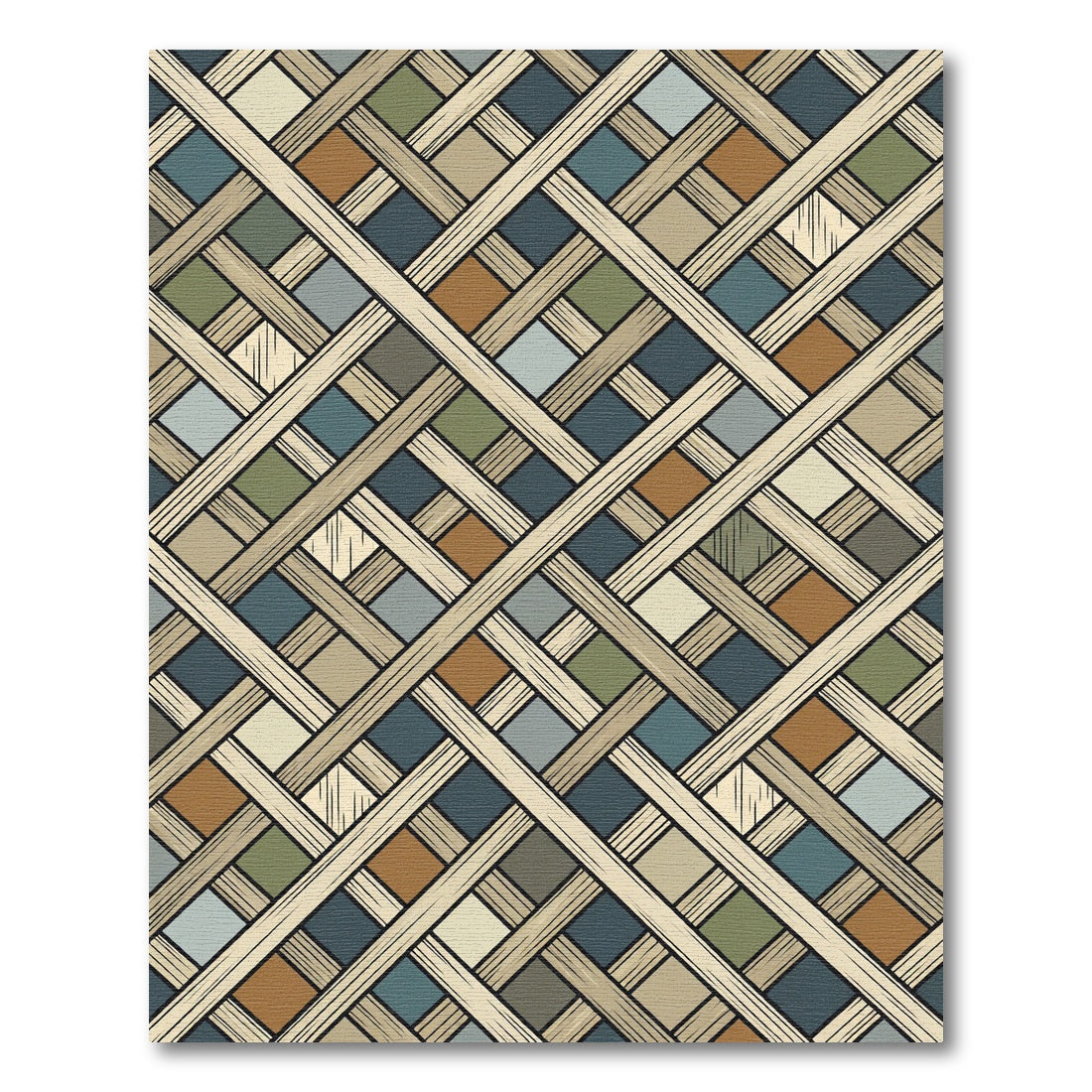 Earthy Geometric Woven Lattice Weave Rug