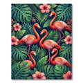 Vibrant Tropical Flamingo Hibiscus Jungle Rug