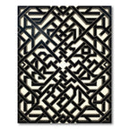 Black Monochrome Geometric Interlocking Grid Rug