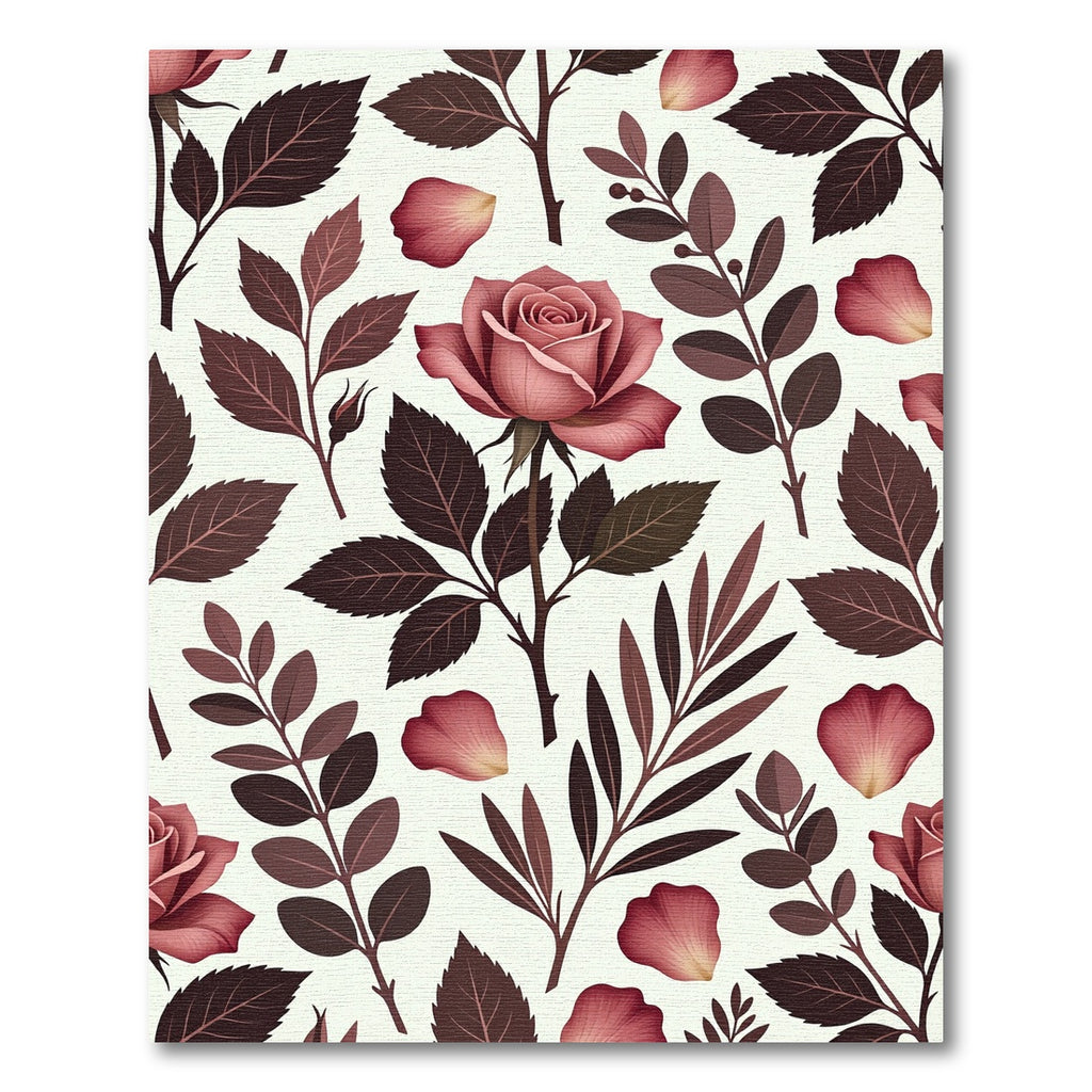 Mauve Rose Botanical Floral Pattern Rug