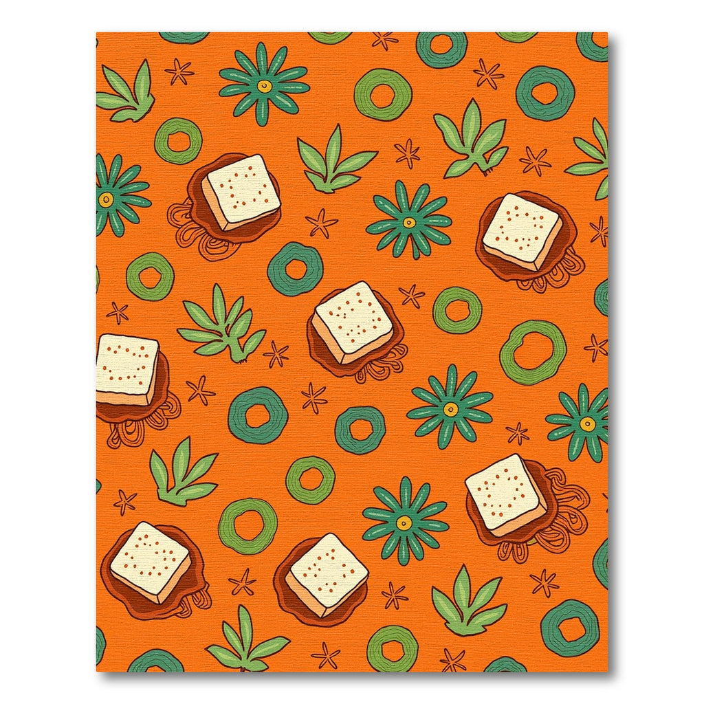 Whimsical Orange Floral Square Arrangement Rug