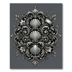 Elegant Silver Scalloped Shell Damask Rug