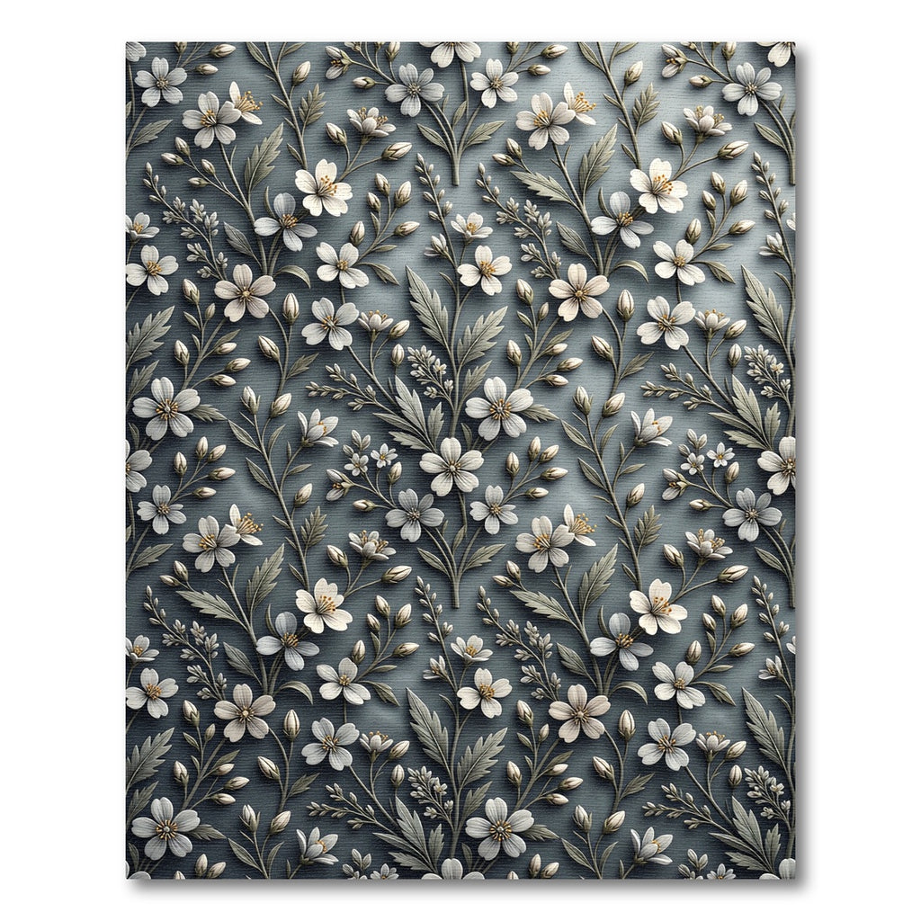 Delicate White Floral Botanical Trail Rug