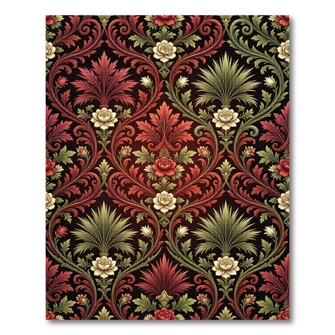 Crimson Gold Floral Vine Scroll Rug